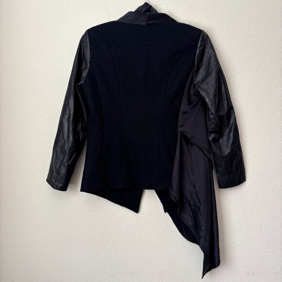 Leather Accented Satin Draped Mixed Media Modern Jacket - Picture 10 of 11